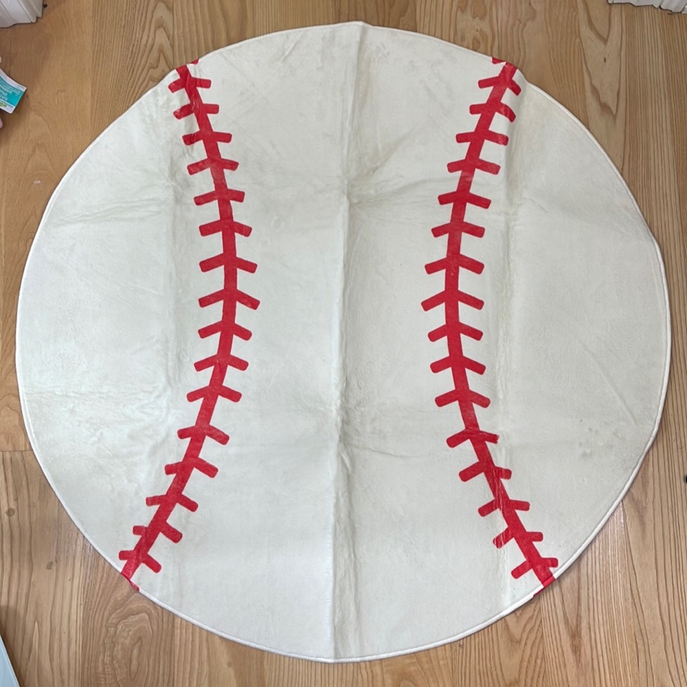 Baseball Rug Round 40 inch Area Rug or wall decor Beige